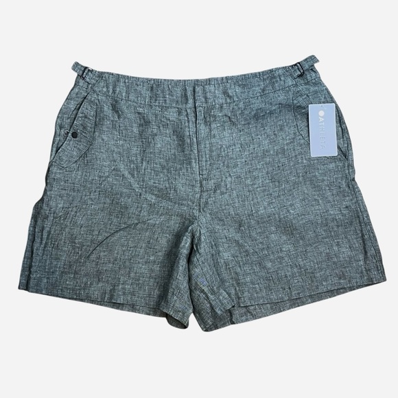 Athleta Voyager Linen Shorts Plus Size 22 Olive Green Easy Care Lightweight NEW - Picture 3 of 14